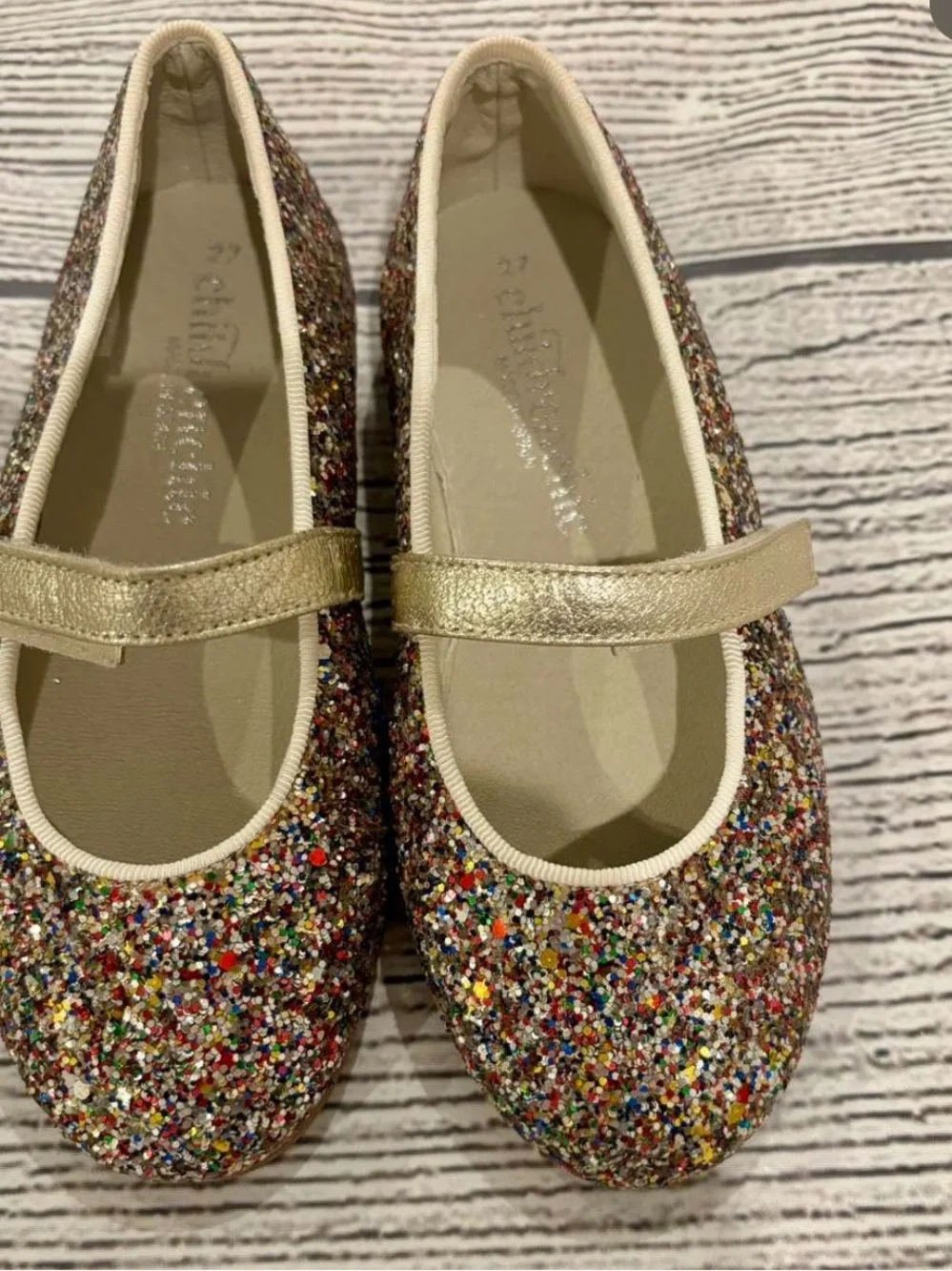 Girls' Multicolor Glitter Mary Jane Flats with Gold Strap